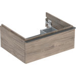 Mueble bajo Geberit iCon para lavabo, con un cajón: Ancho de lavabo=60cm, Cuerpo y frontal: nogal hickory/melamina con textura de madera, Tirador: lava/con pintura polvo al horno mate